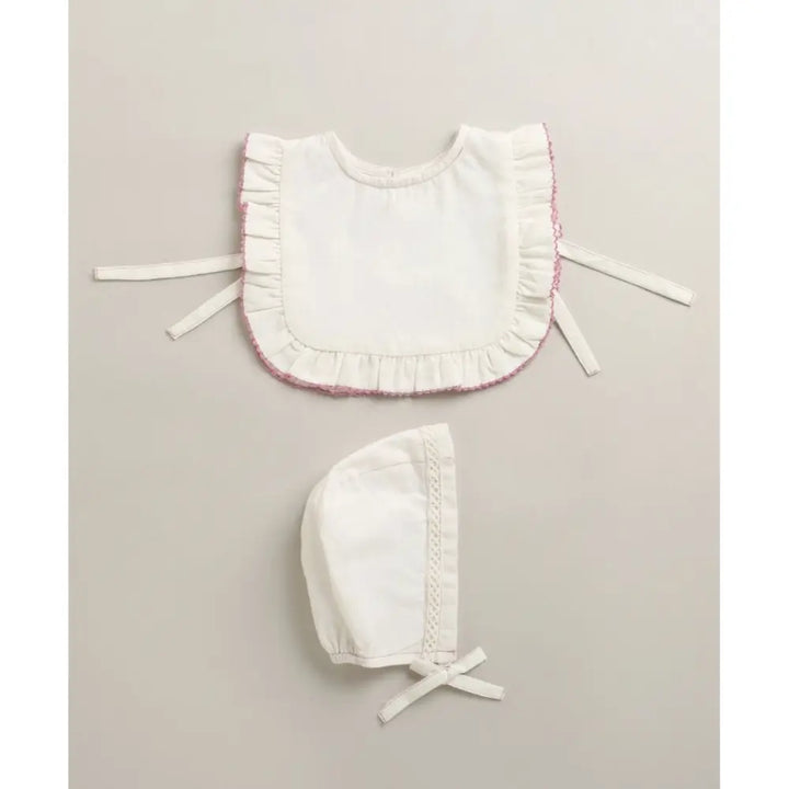 Sweetlime By As Organic Cotton Classic Charm Bib &amp; Bonnet- White - 0-12M