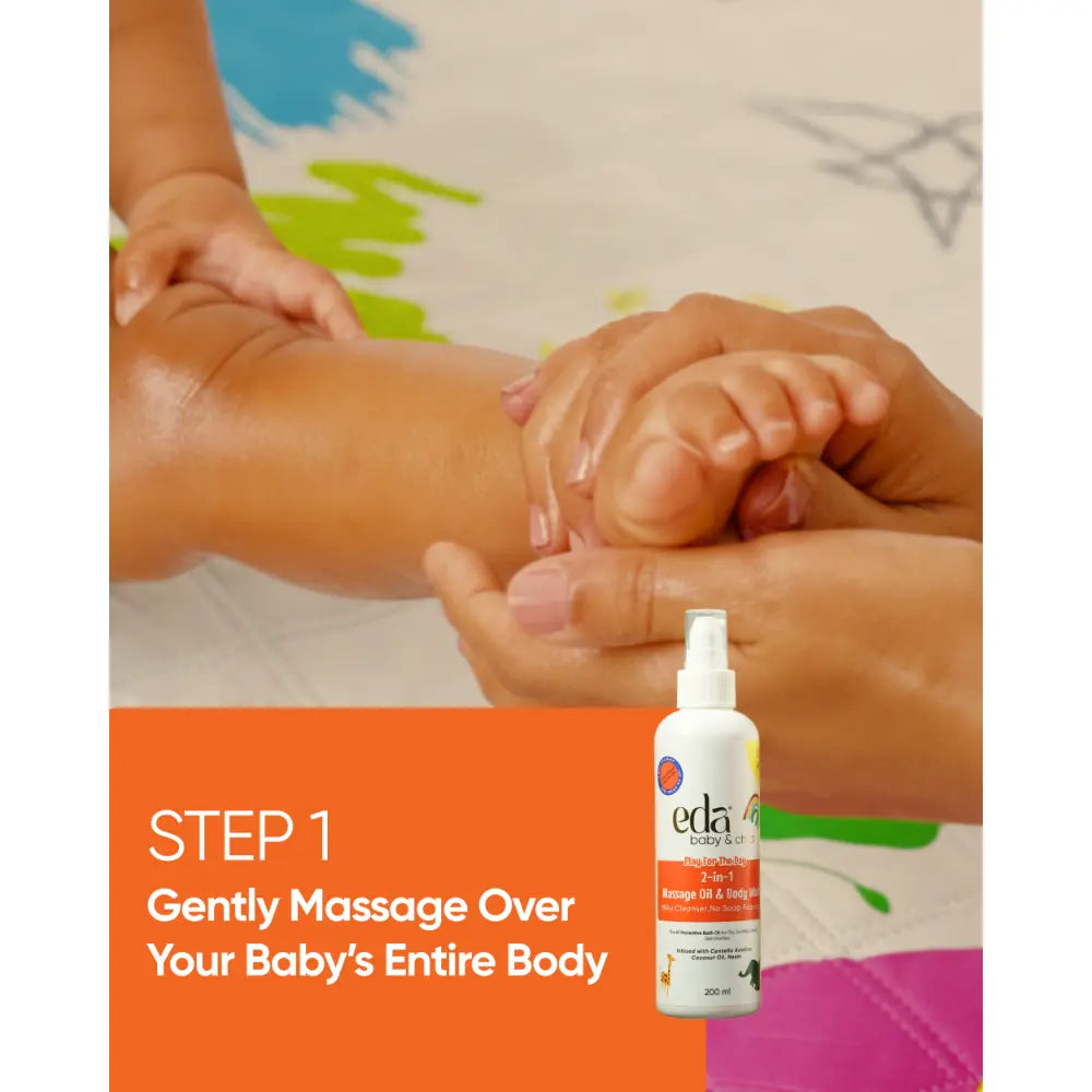 Eda Baby &amp; Child Play for the Day Cleansing Bath Oil | 2 in 1 Massage Oil &amp; Body Wash | Gentle Formula | Moisturizing Bath Oil for Sensitive Skin