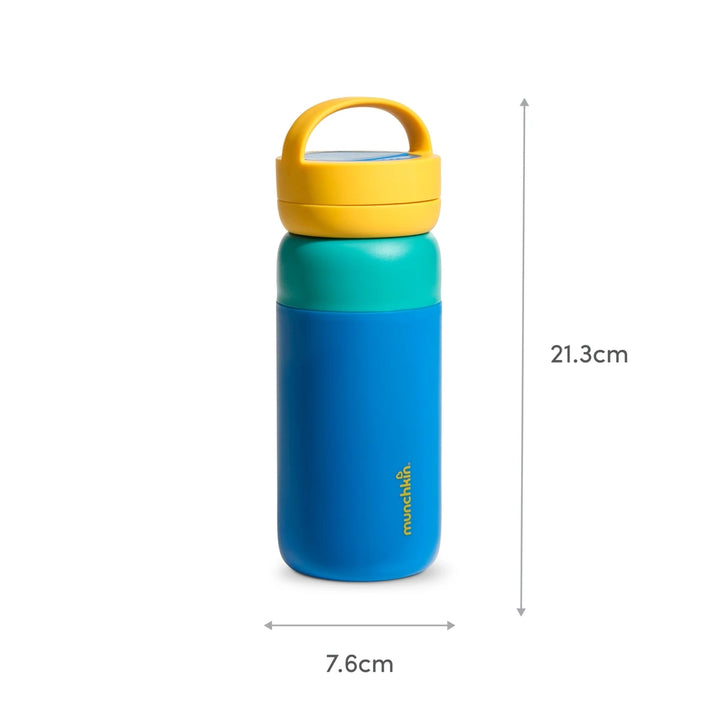 Munchkin Stay Cool Insulated Water Bottle, 355ml/ 12oz, Toddler Straw Bottle, With Flip Flop Lid &amp; Carrying Handle, Spill Proof valve, 24+ Months - Blue