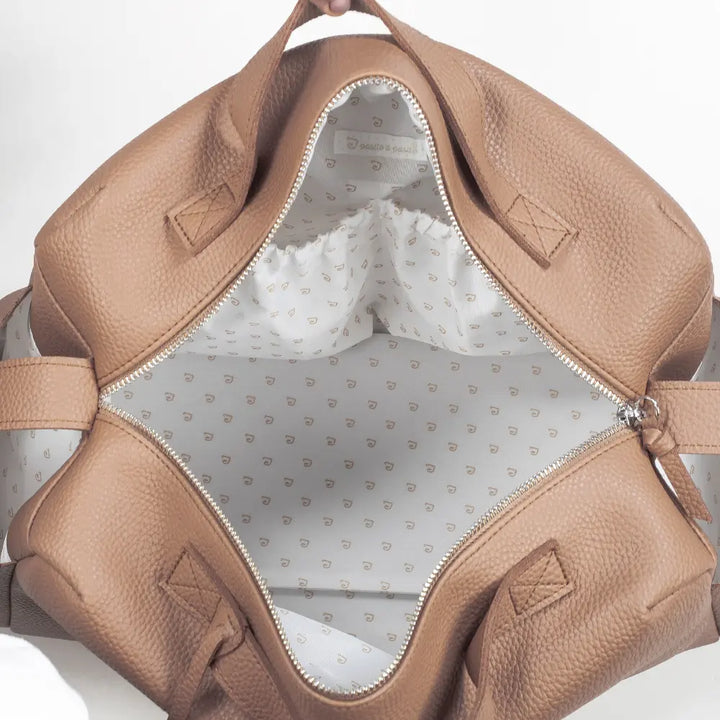 Pasito a Pasito Diaper Bag with Changing Mat, Large Capacity Water-Resistant Bag with Multi-Pocket Organizer, Insulated Bottle Pocket, Shoulder &amp; Stroller Straps, Icon Eco Leather - Caramel