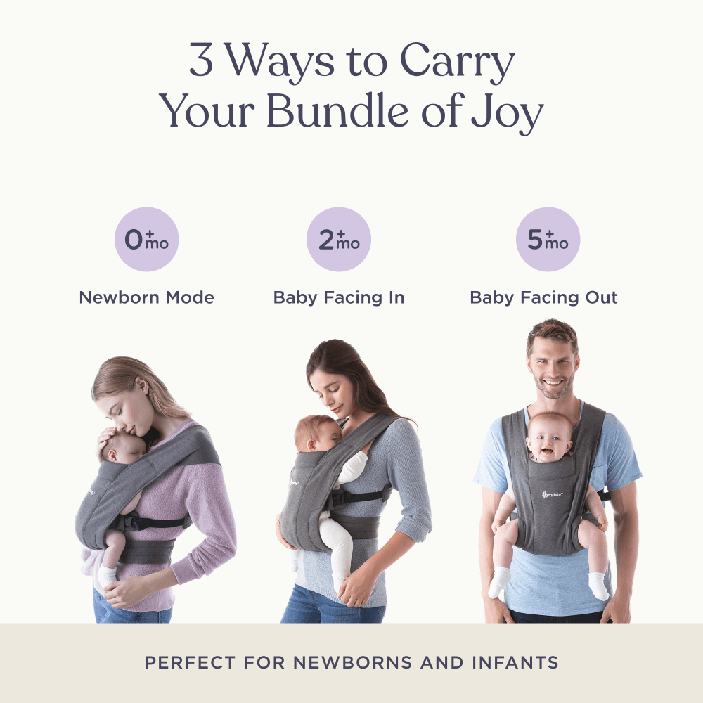 Ergobaby Embrace Newborn Baby Carrier – Soft &amp; Lightweight Fabric, Ergonomic “M” Position and Head Support, Adjustable Waistbelt &amp; Cross Straps, 2 Carry Positions, Easy to Use, 3-11 Kgs, Birth to 12 Months, Oxford Blue