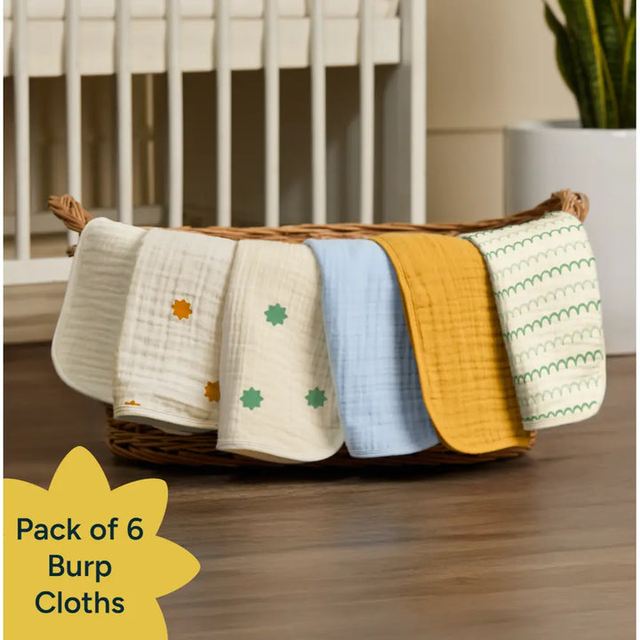 Nintara Baby Burp Cloths – 100% Organic Muslin Cotton -  Pack of 6 - Mega