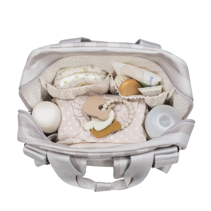 Walking Mum Diaper Backpack with Changing Pad, Large Capacity, Water-Resistant with Multi-Pocket Organizer, Insulated Bottle Pocket, Shoulder &amp; Stroller Straps, Personalized Charm, Striped Print - Beige