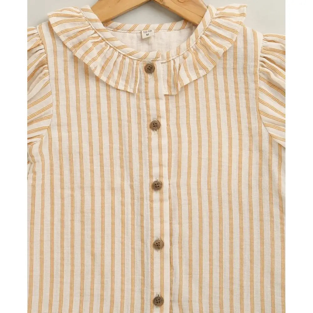 Sweetlime By AS Baby Girls Honey Stripe Organic Cotton Co-ord Set with a Hat - Beige