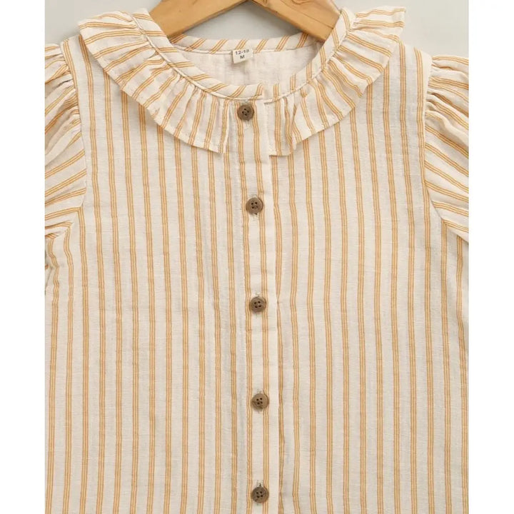 Sweetlime By AS Baby Girls Honey Stripe Organic Cotton Co-ord Set with a Hat - Beige