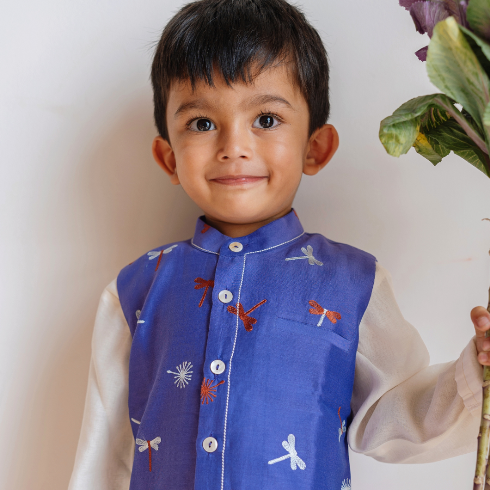 Dulaar Chanderi Kurta Pyjama & Bandi Set - Dancing with Dragonflies