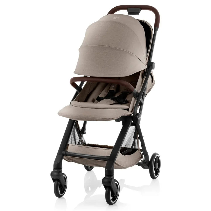 Britax Flylite Cabin Approved Lightweight Compact Stroller|Comfort Soft Insert|One Hand Auto Fold|Flat Reclining Seat|Extra Large Extendable Canopy|0-4Y|Upto 22Kg - Teak