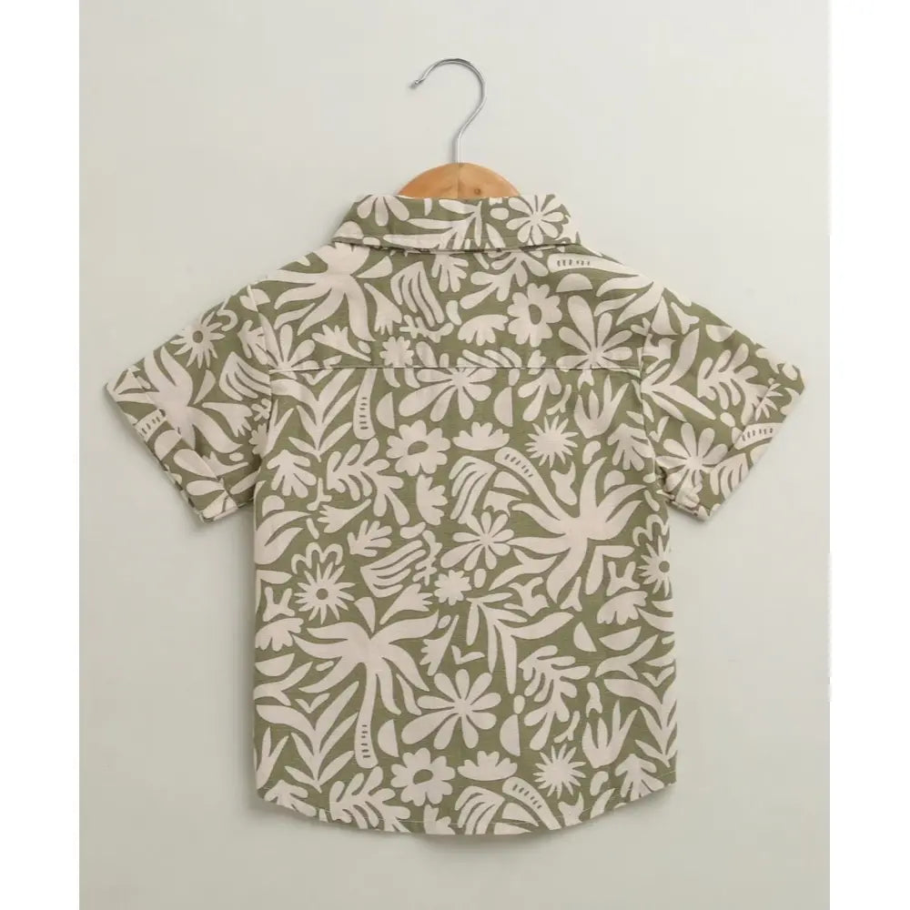 Sweetlime By AS Baby Boys Tropical Bloom Cotton Co-ord Set - Olive &amp; Beige