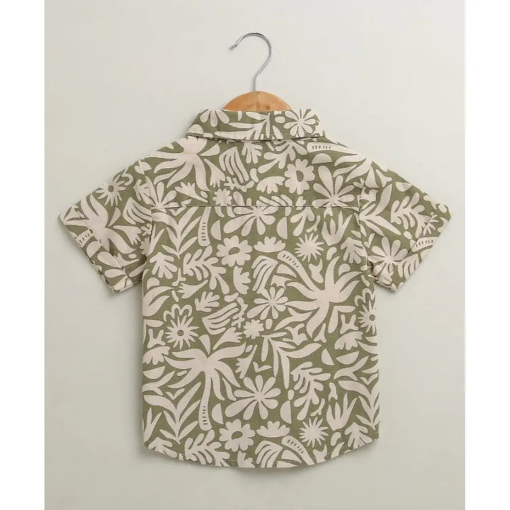 Sweetlime By AS Baby Boys Tropical Bloom Cotton Co-ord Set - Olive &amp; Beige