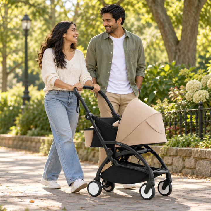 Stokke YOYO5 Stroller with Newborn Pack | One-Hand Fold &amp; Unfold | Foldable with the Newborn Pack Attached | Ventilation Windows | Ultra-Lightweight Cabin Approved Travel Stroller | Birth to 4 Years | Supports Up to 22 kg | Taupe
