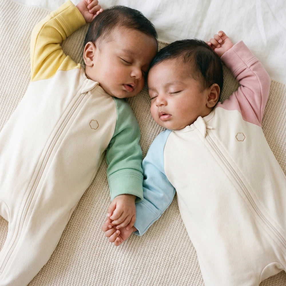 Faura Unisex Banana Cotton Colorblock Sleepsuit - Cream