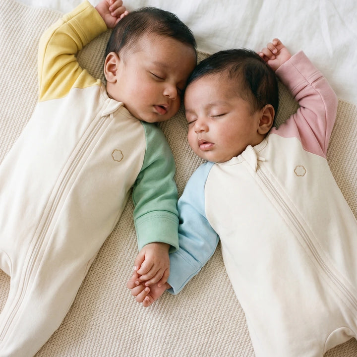 Faura Unisex Banana Cotton Colorblock Sleepsuit - Cream