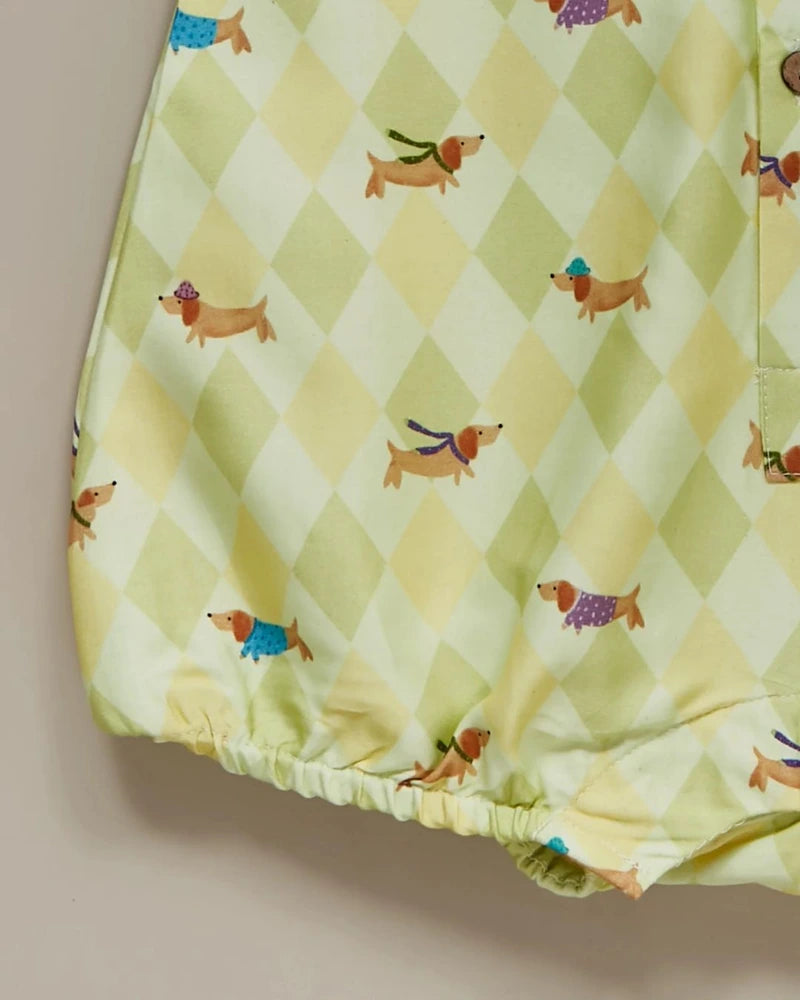 Liz Jacob Baby | Pale Yellow Cotton Printed Romper | Paw Park