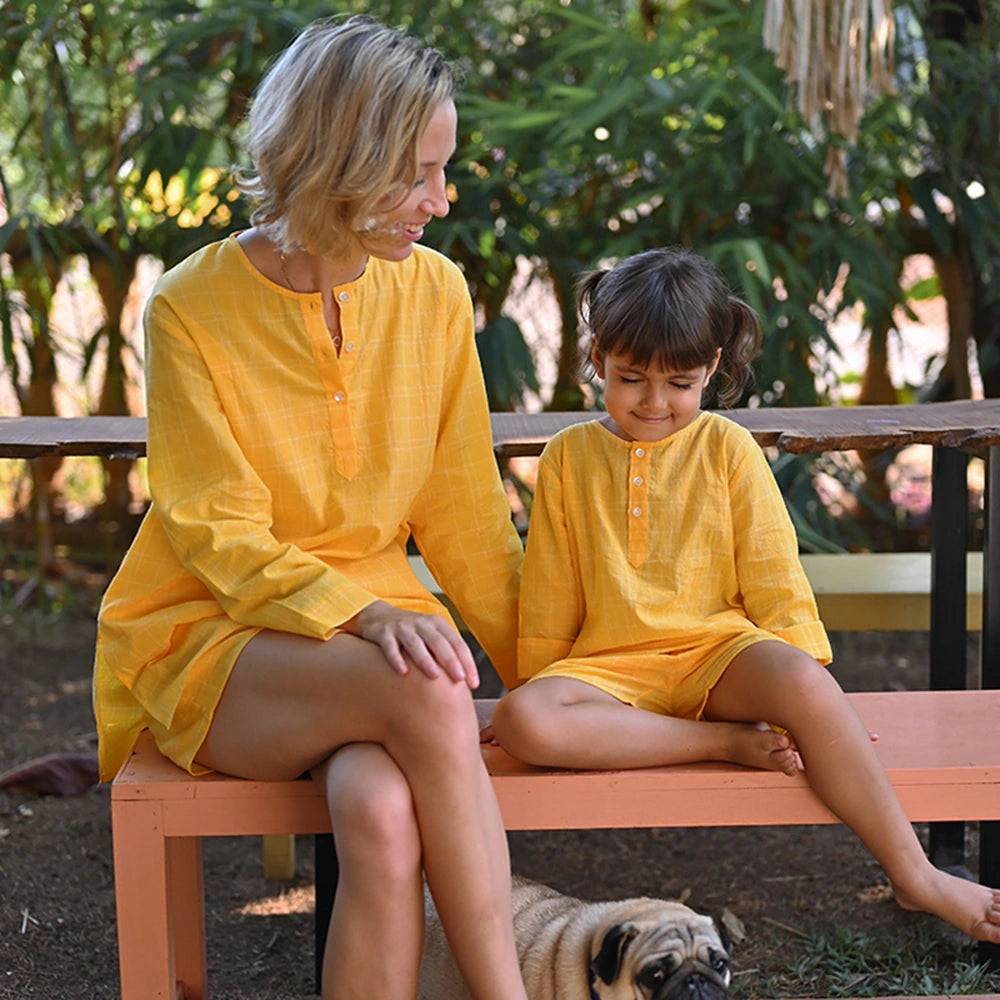 Love The World Today ‘Sleepover Party’ Kurta and Shorts Co-ord Set - Yellow Checks