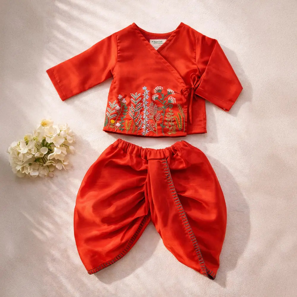 PureCloth.Co Jamna Set | Boys Chanderi Silk Red