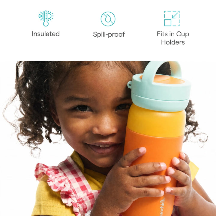 Munchkin Stay Cool Insulated Water Bottle, 355ml/ 12oz, Toddler Straw Bottle, With Flip Flop Lid &amp; Carrying Handle, Spill Proof valve, 24+ Months - Purple