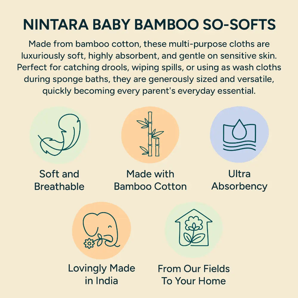 Nintara Baby So - Softs Bamboo Wash Cloths, Quick - Drying, 10" x 10", Pack of 3 - White