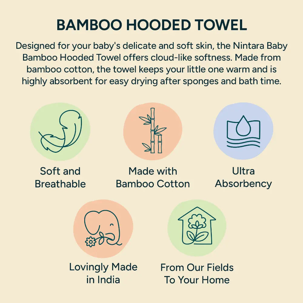 Nintara Baby Hooded Towel  -  Bamboo Cotton Bath Wrap, 30" x 30" (76 cm x 76 cm), Ultra - Absorbent - Bear