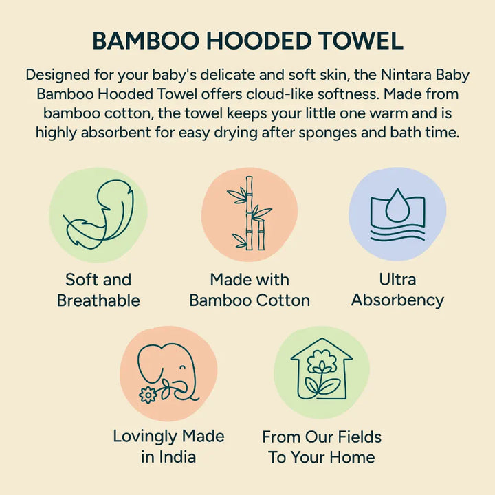 Nintara Baby Hooded Towel  -  Bamboo Cotton Bath Wrap, 30" x 30" (76 cm x 76 cm), Ultra - Absorbent - Bear