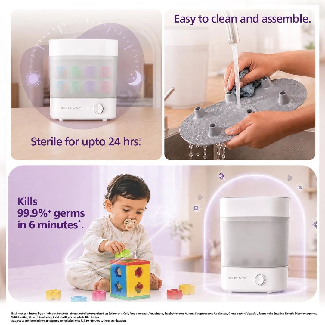 Philips Avent Sterilizer &amp; Dryer for Baby Products | Babies Fall Ill Less in Philips Avent Sterilizer Homes &amp; get 2X Better Germ Protection vs Boiling*| Built-in Dryer