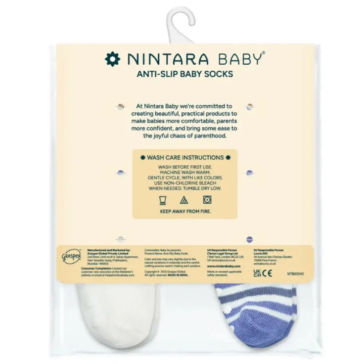 Nintara Anti-Slip Baby Socks - Set of 6 | Blue Bundle (0-3M)