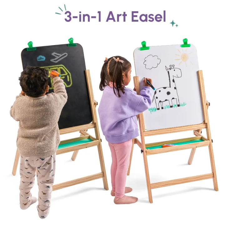 Curious Cub Wooden Double-Sided Art Easel | Blackboard &amp; Whiteboard | Creative Learning Drawing Board | Ages 1-10 Years