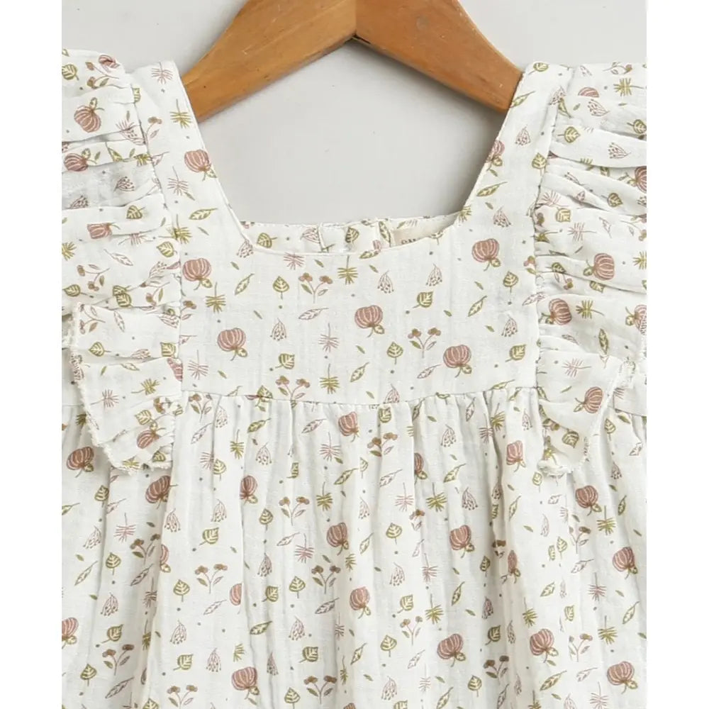 Sweetlime By AS Pumpkin &amp; Floral Print Ruffle Organic Cotton Co-ord Set - Off-White &amp; Peach