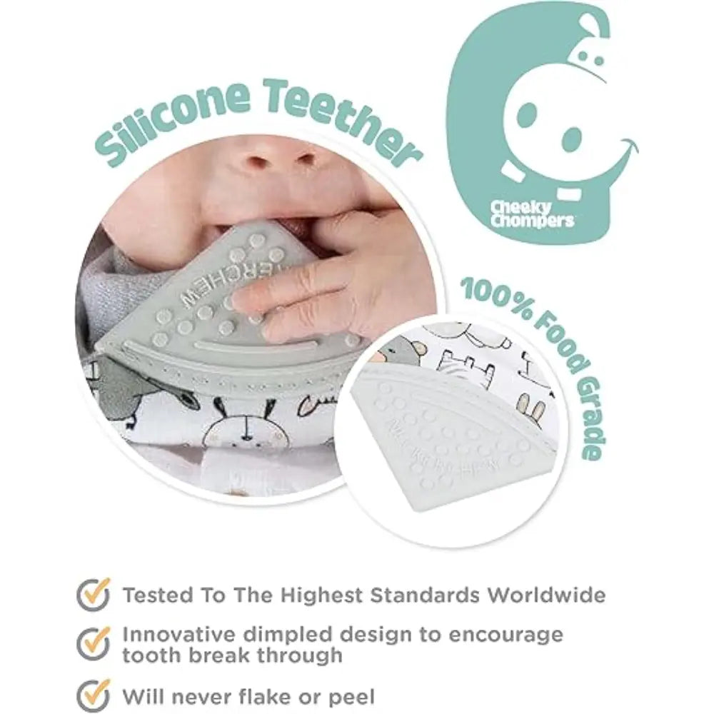 Cheeky Chompers Neckerchew for Babies &amp; Toddlers, Reversible Bib with Attached Silicone Teether, Super Absorbent, BPA-Free, 2–24 Months - Panda Pals