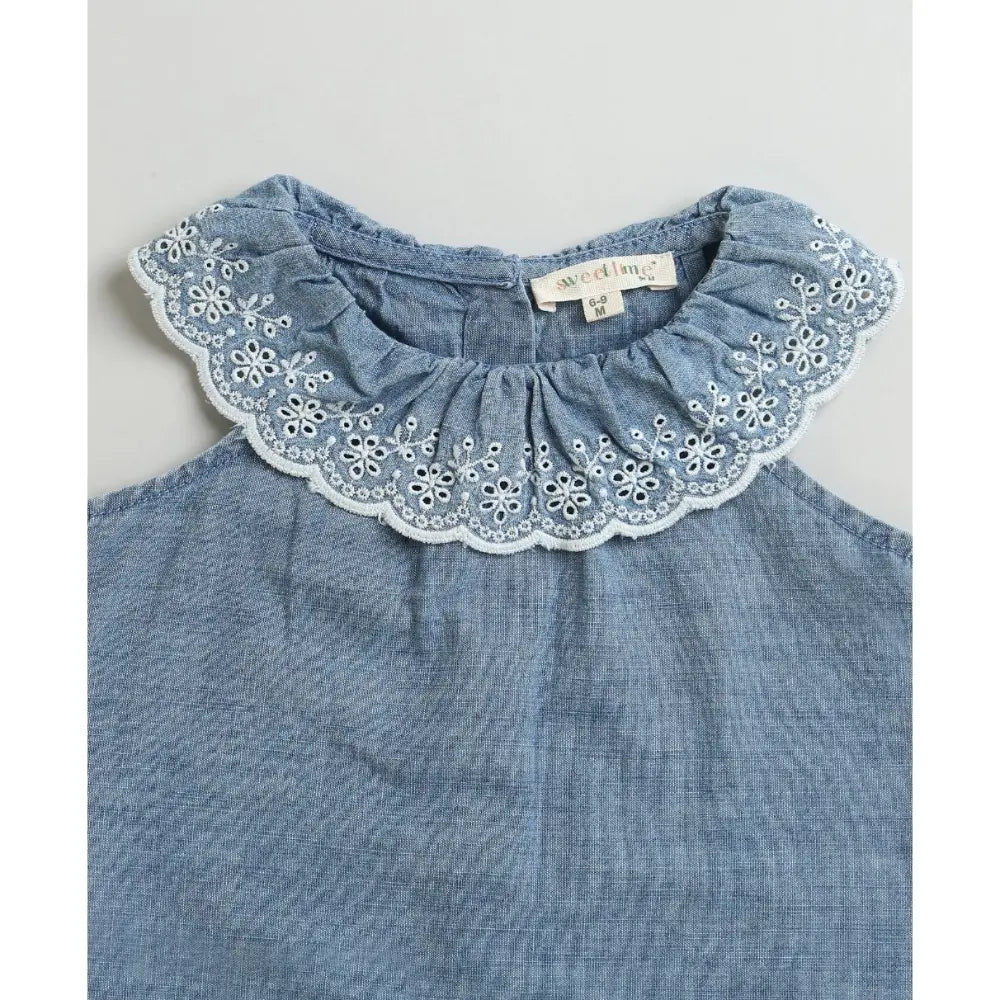 Sweetlime By AS Cotton Denim Ruffle Dress &amp; Bloomer Set - Blue
