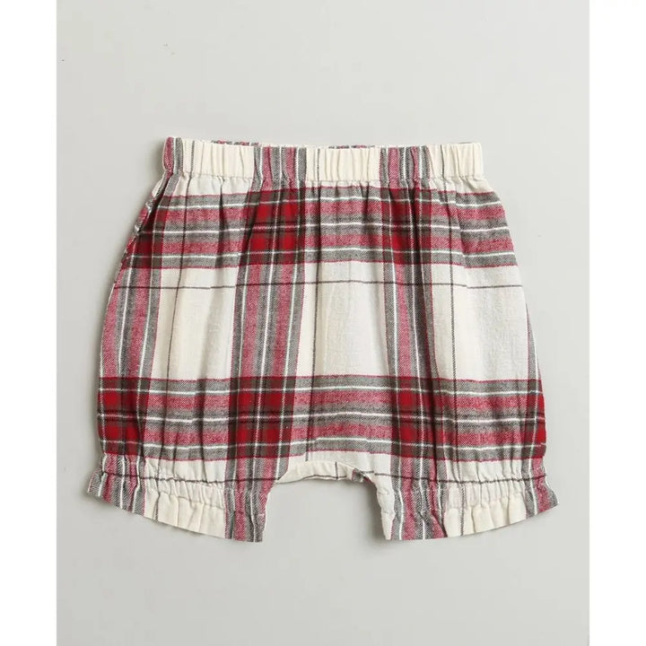 Sweetlime By AS Classic Plaid Ruffle Sleeve Top and Shorts Co-ord Set - White &amp; Red