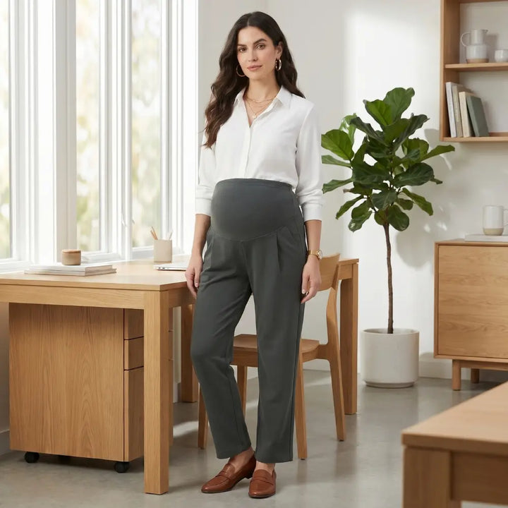 SOL MAMA Over Bump Straight Pants - Medium Grey