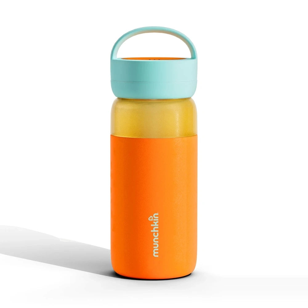 Munchkin Stay Cool Insulated Water Bottle, 355ml/ 12oz, Toddler Straw Bottle, With Flip Flop Lid &amp; Carrying Handle, Spill Proof valve, 24+ Months - Orange