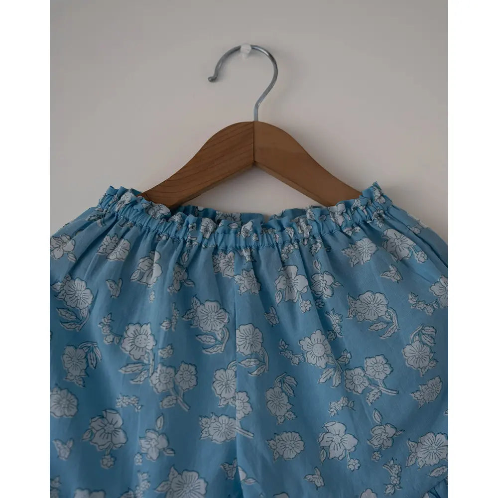 Love The World Today Blossom Powder Blue Spaghetti Top Shorts Set For Girls