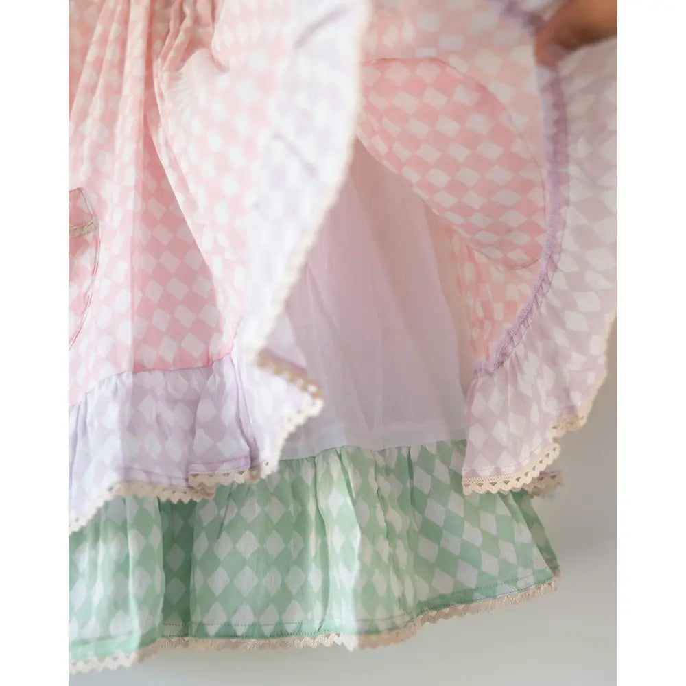Love The World Today Pocketful Of Sunsets Dress For Girls In Rhombus Block Print