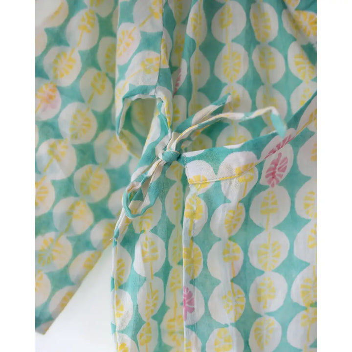 Love The World Today Unisex Rasa Green Monstera Print Infant Angrakha Kurta