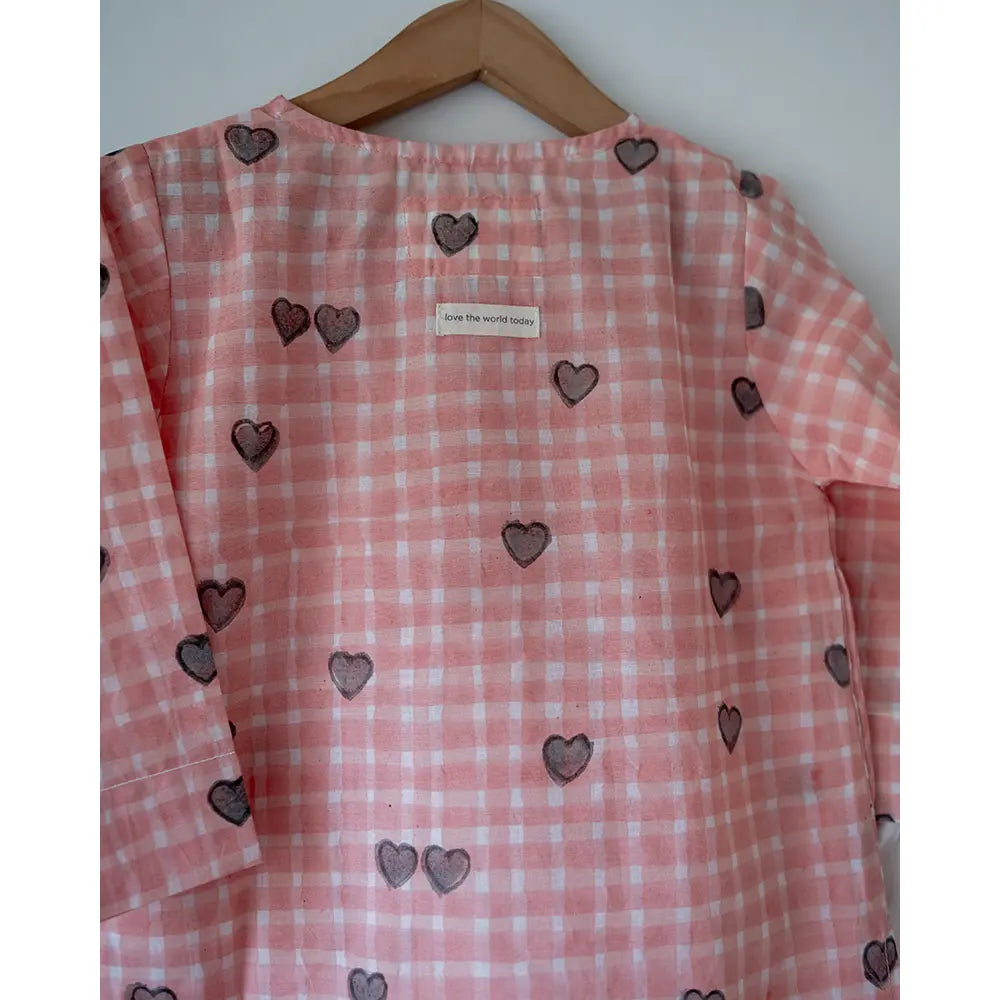 Love The World Today I want to be like Grandpa Kurta Pajama set in Peach Baked with Love Print - Beige