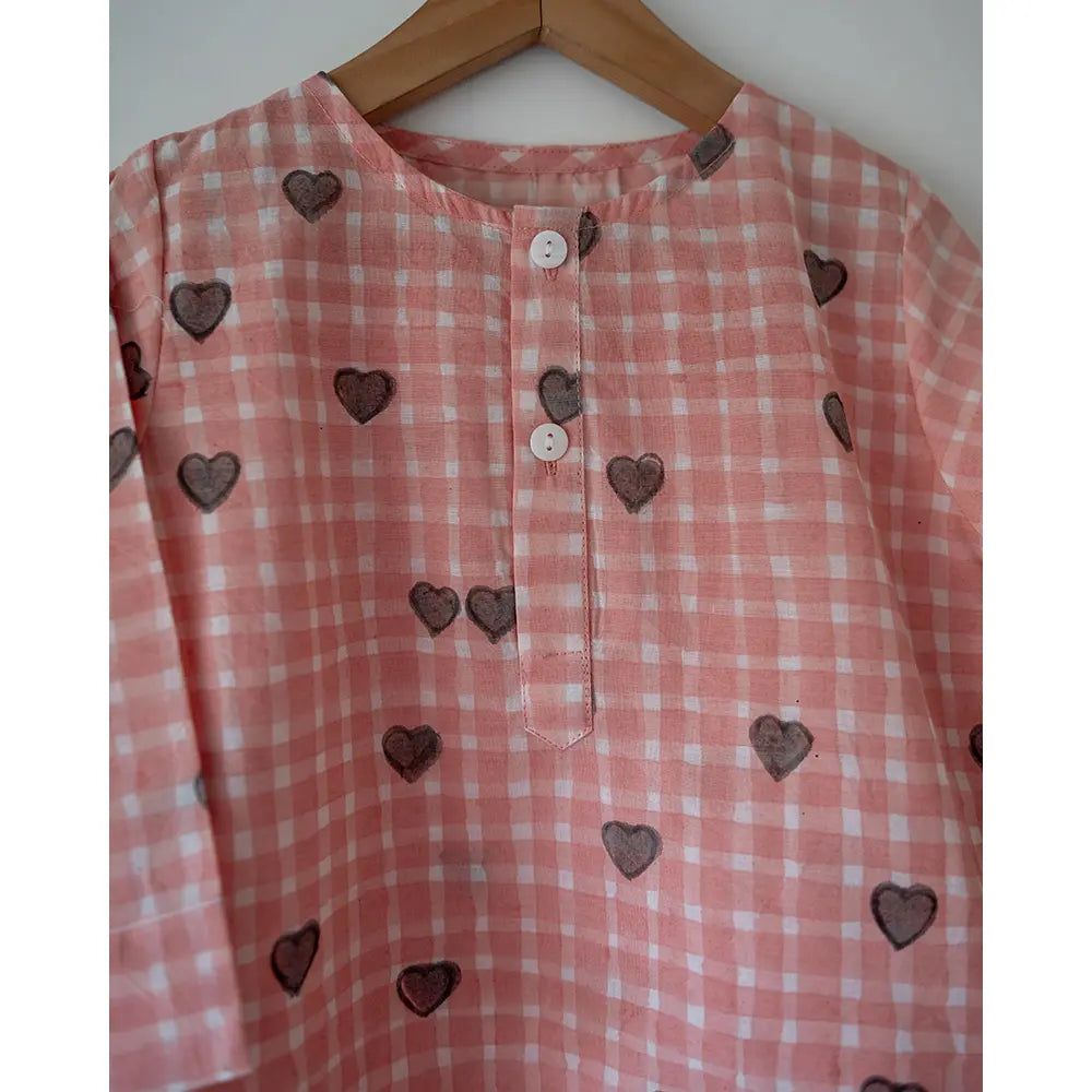 Love The World Today I want to be like Grandpa Kurta Pajama set in Peach Baked with Love Print - Beige