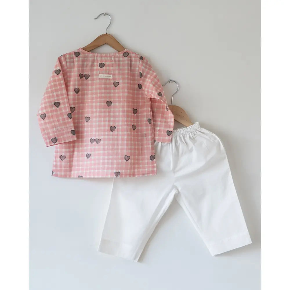 Love The World Today I want to be like Grandpa Kurta Pajama set in Peach Baked with Love Print - Beige