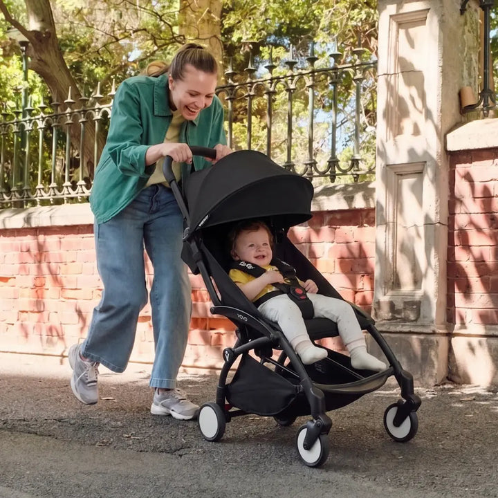 Stokke YOYO3 Stroller | Lightweight Compact Travel Stroller for Babies | Cabin Friendly &amp; Foldable | UPF 50+ Sun Protection | 5 Point Safety Harness | Award Winning Design | YOYO Stroller India | 6 Months to 4 Years - Black/Black