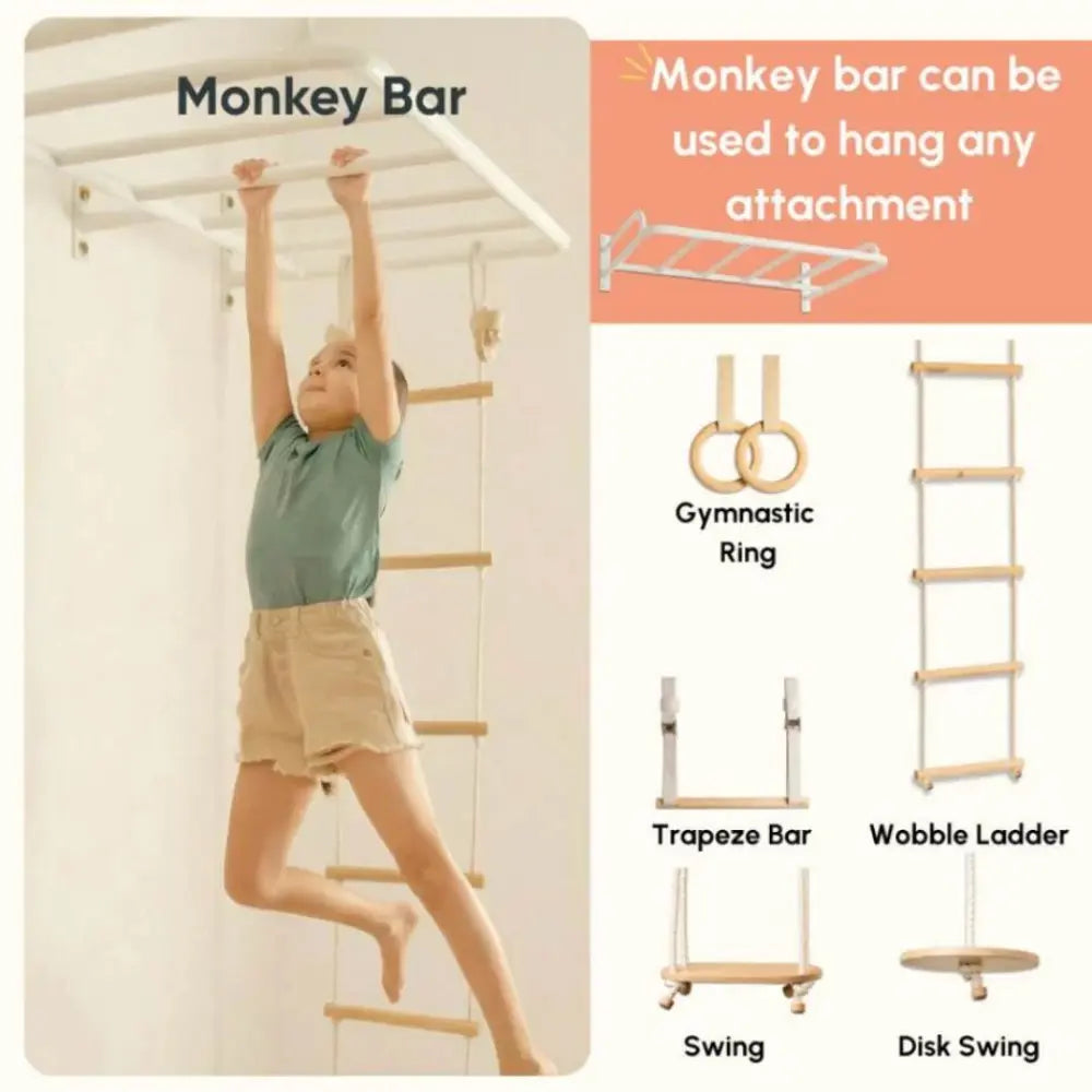 Curious Cub Ultimate Jungle Gym 3 | 5 Components - Rock Climbing, Monkey Bar, U Handles, Gymnastic Rings, Disk Swing | Ages 4-15 Years