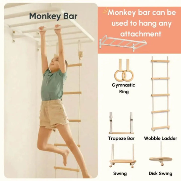 Curious Cub Ultimate Jungle Gym 3 | 5 Components - Rock Climbing, Monkey Bar, U Handles, Gymnastic Rings, Disk Swing | Ages 4-15 Years