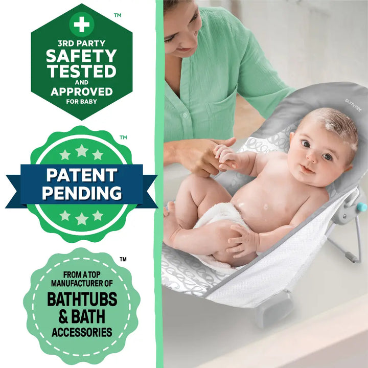 Ingenuity FoldAway 2-Position Baby Bath Bather with Mesh Sling &amp; Headrest, Grey, 0–6 Months (Upto 9 kgs)