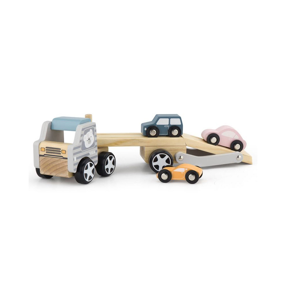 Playbox Car Carrier Truck and Cars Wooden Toy Set