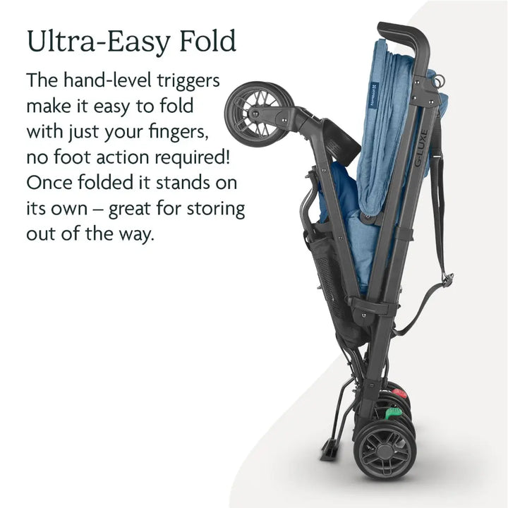 UPPAbaby G-Luxe Lightweight Compact Stroller, Easy Fold, Flat Recline, Travel Friendly, Includes Cup Holder, Carry Strap, Sun Canopy up to 4 years - Blue/Charlotte