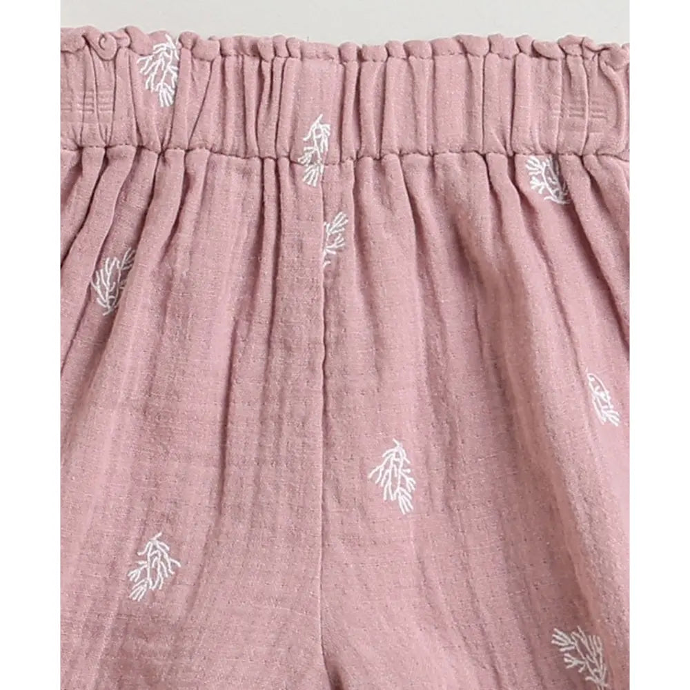 Sweetlime By AS Leaf Embroidered Ruffle Organic Cotton Co-ord Set - Dusty Pink