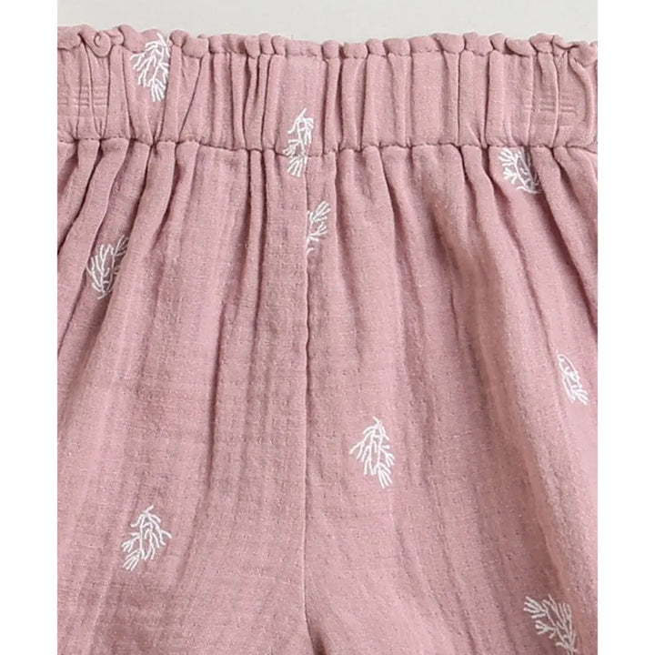 Sweetlime By AS Leaf Embroidered Ruffle Organic Cotton Co-ord Set - Dusty Pink