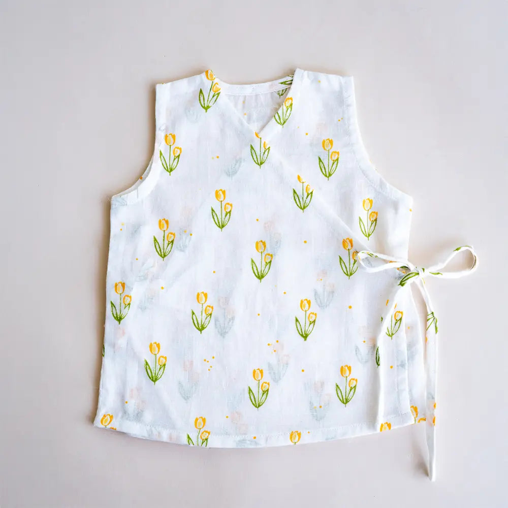 PureCloth.Co Yellow Floral Elephant Muslin Jablas - Off-White