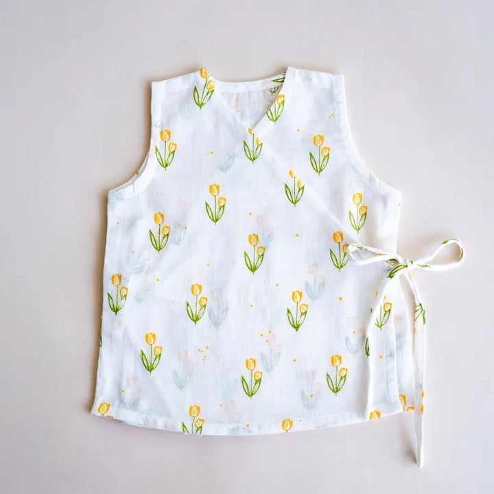 PureCloth.Co Yellow Floral Elephant Muslin Jablas - Off-White