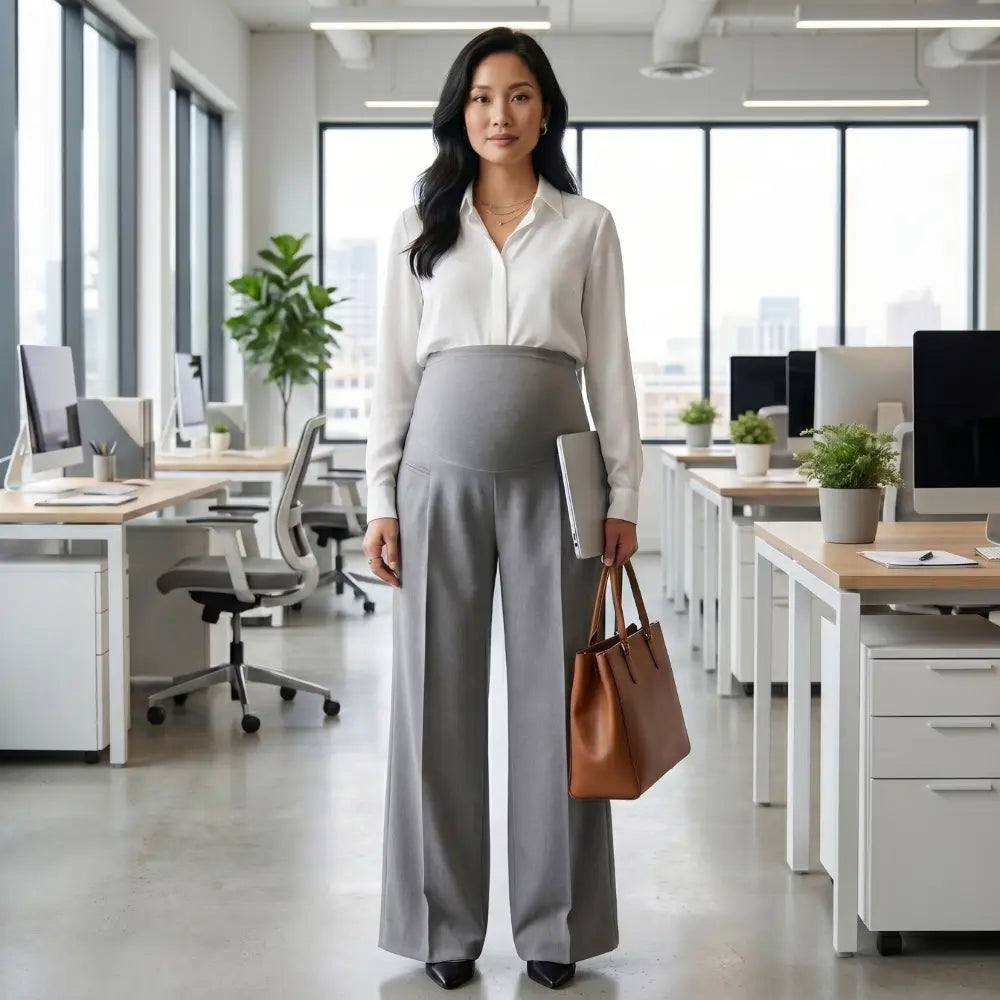 SOL MAMA Over Bump Wide Leg Trousers - Silver
