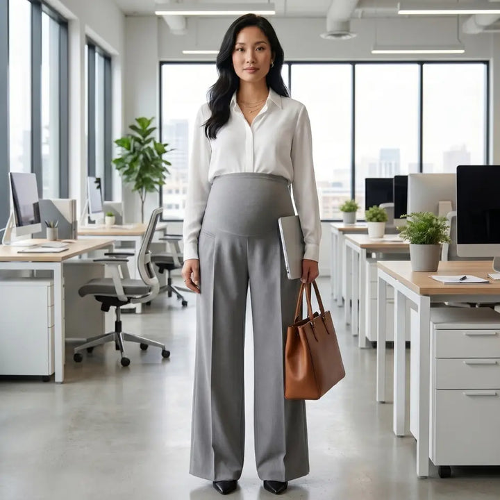 SOL MAMA Over Bump Wide Leg Trousers - Silver